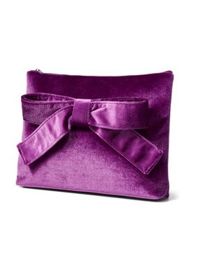 Purple Velvet Makeup Bag with Bow